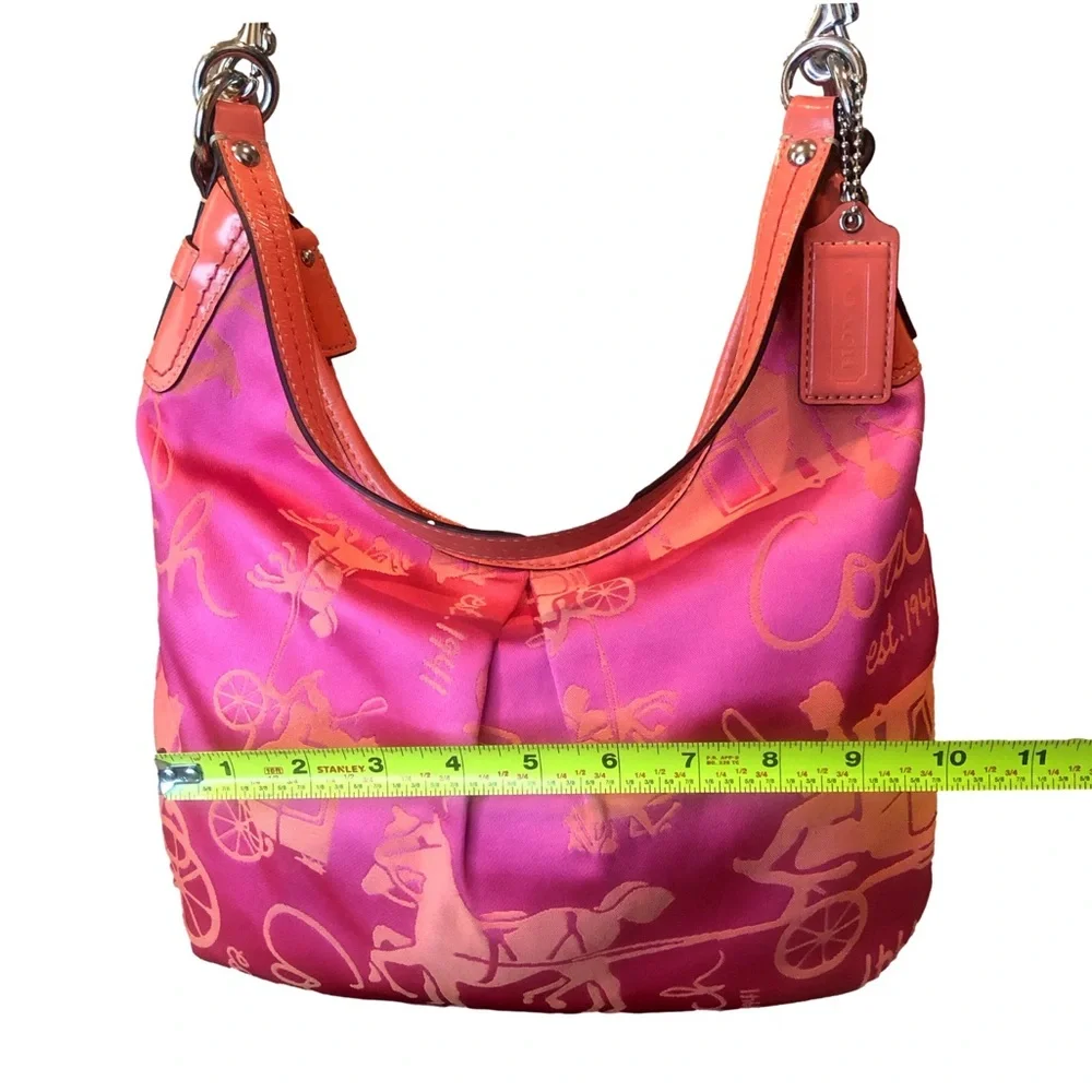 Coach Hot Pink and Coral Satin Signature Hobo